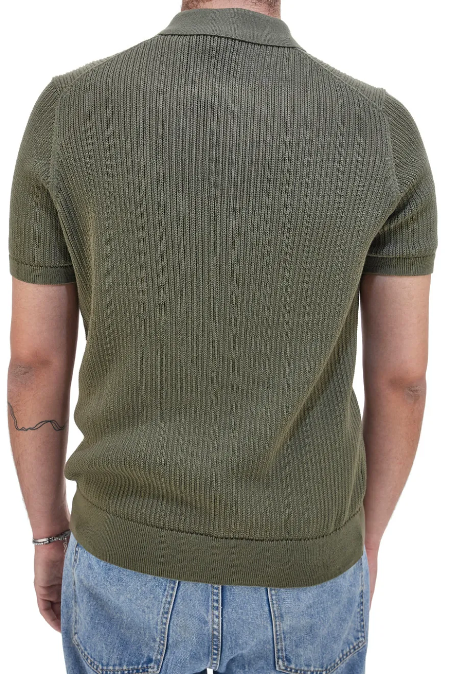 Polo verde in maglia a costine U.S. Grand Polo US51228M