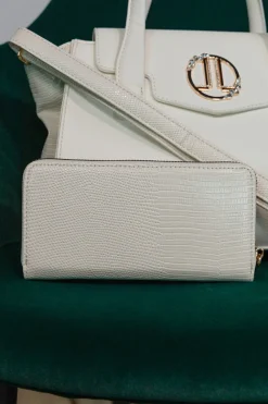 Portafoglio avorio con zip e texture lucertola Lancetti 25S-258-1/PF