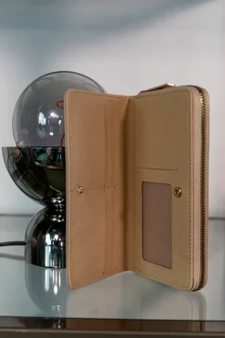 Portafoglio beige traforato con zip e portadocumenti Lancetti LANCER67