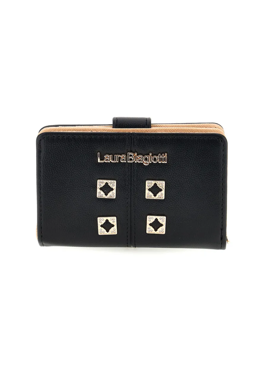 Portafoglio Compatto Nero con Borchie Geometriche Dorate Laura biagiotti LB26S-510-008
