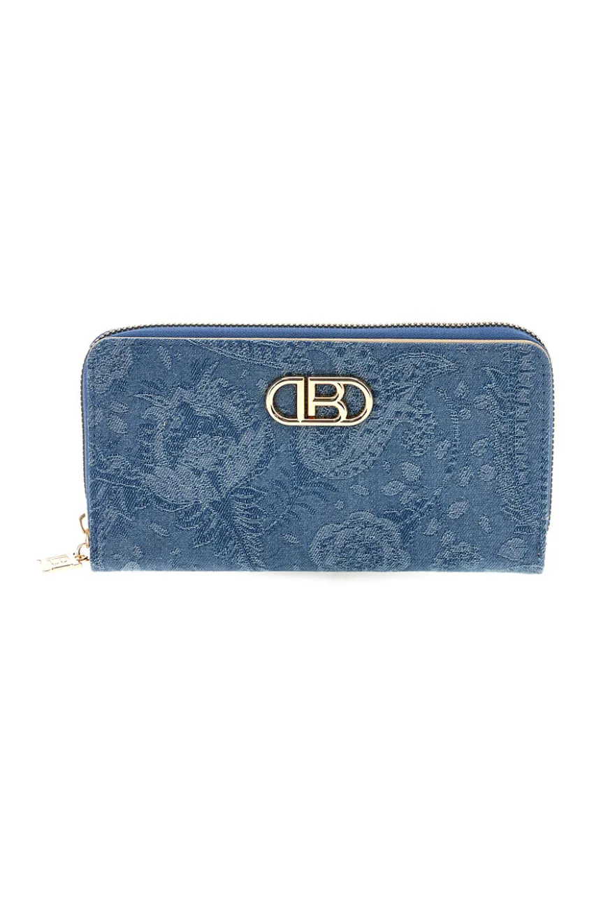 Portafoglio Lungo Blu con Texture Floreale e Zip Laura biagiotti LB26S-506-67