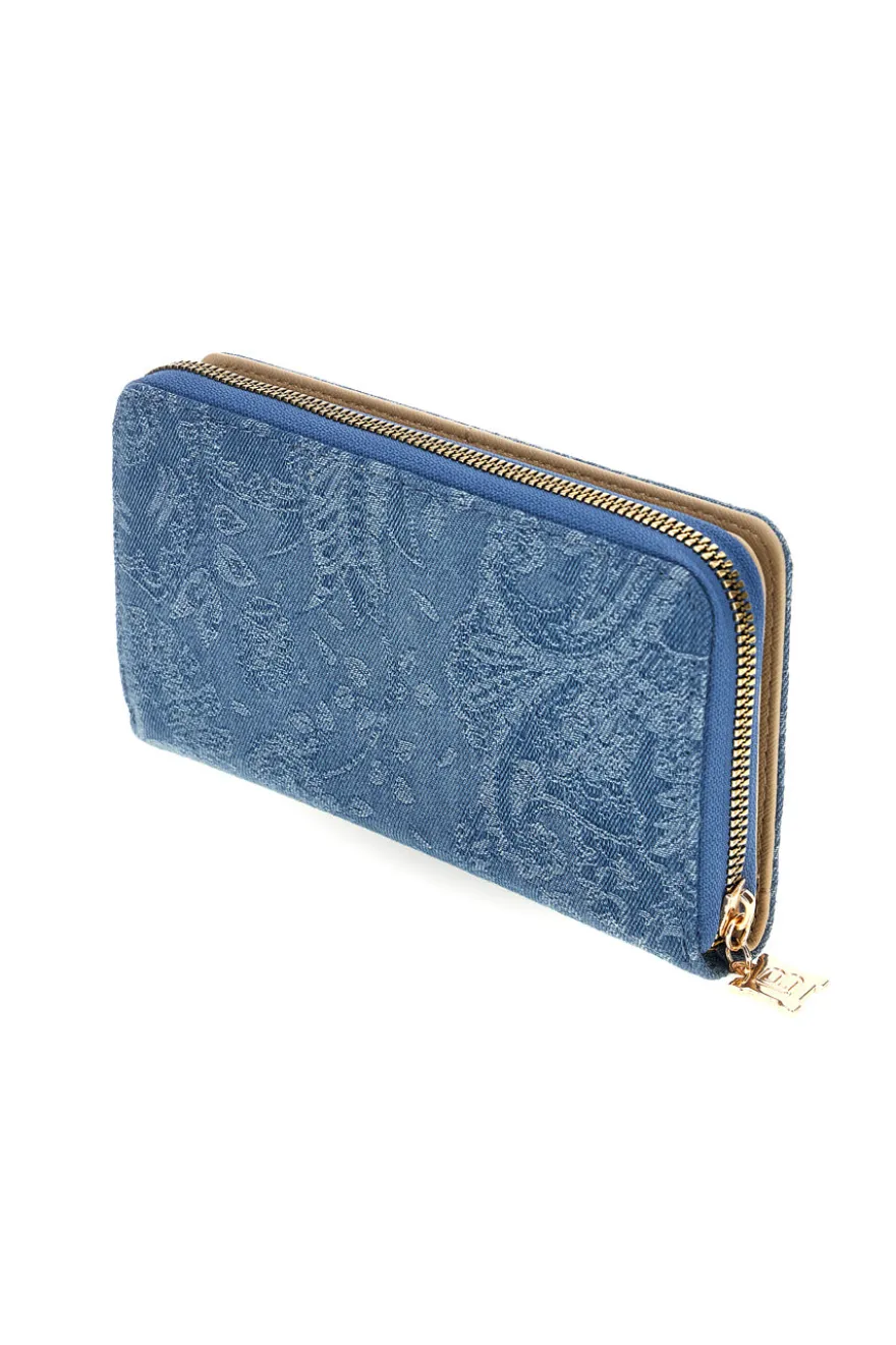 Portafoglio Lungo Blu con Texture Floreale e Zip Laura biagiotti LB26S-506-67
