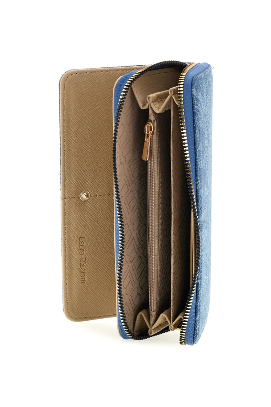 Portafoglio Lungo Blu con Texture Floreale e Zip Laura biagiotti LB26S-506-67