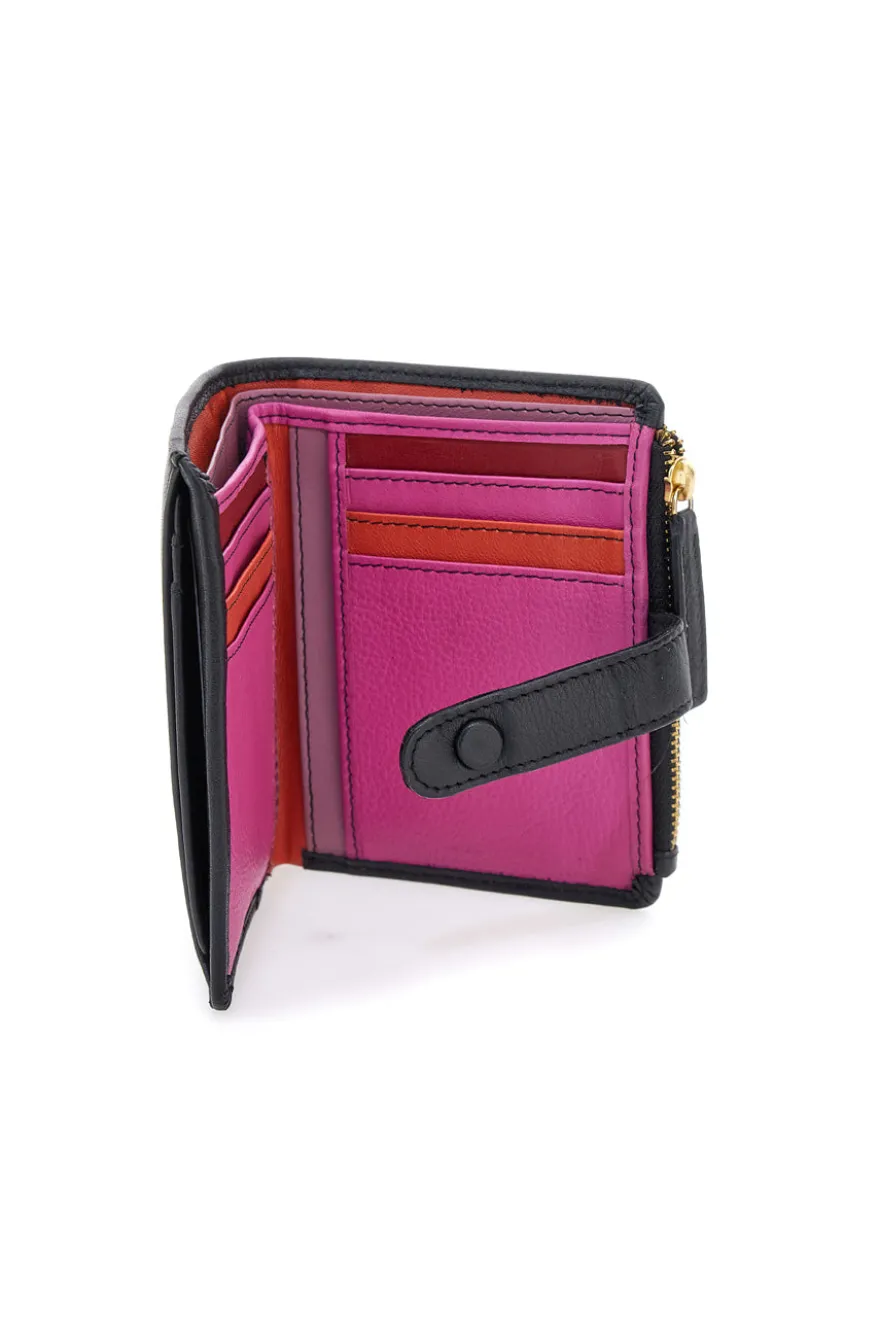 Portafoglio nero con zip e portacarte integrato in vera pelle Naj-Oleari 2521/RW3