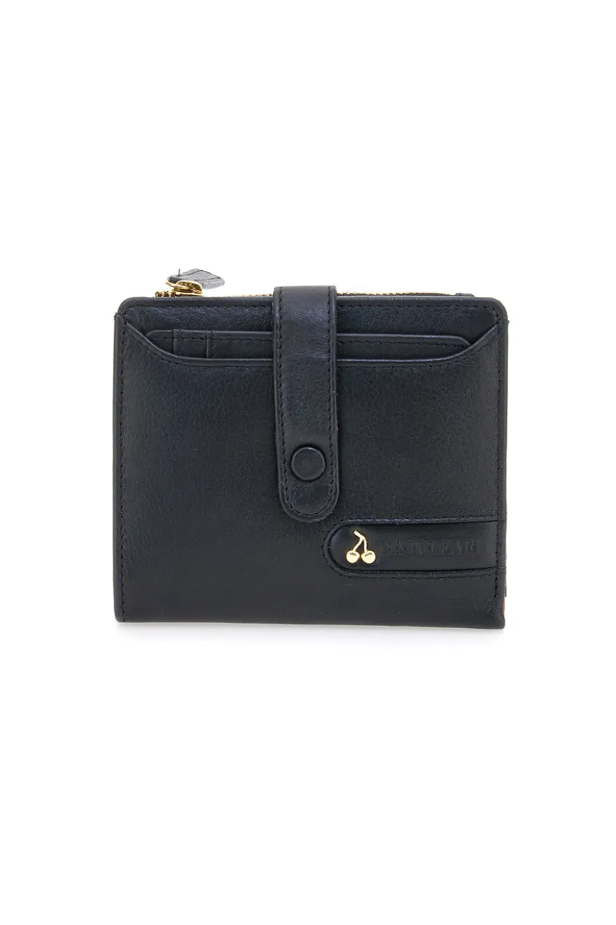 Portafoglio nero con zip e portacarte integrato in vera pelle Naj-Oleari 2521/RW3
