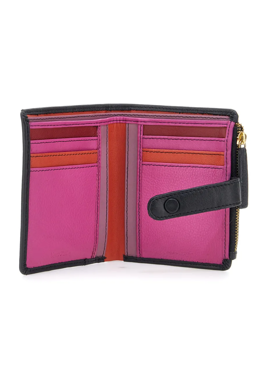 Portafoglio nero con zip e portacarte integrato in vera pelle Naj-Oleari 2521/RW3