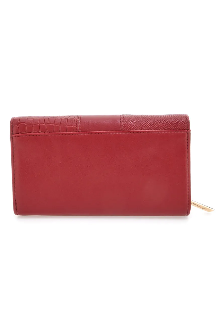 Portafoglio rosso con texture animalier e dettagli dorati Lancetti LL25W-501-68