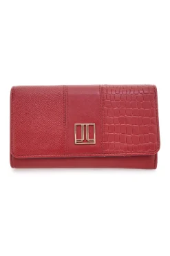 Portafoglio rosso con texture animalier e dettagli dorati Lancetti LL25W-501-68