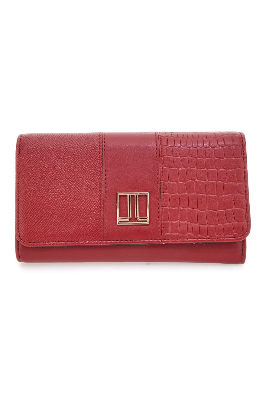 Portafoglio rosso con texture animalier e dettagli dorati Lancetti LL25W-501-68