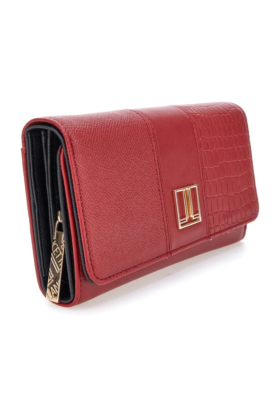 Portafoglio rosso con texture animalier e dettagli dorati Lancetti LL25W-501-68