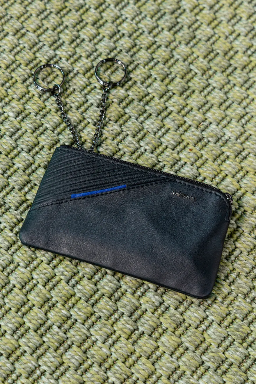 Portamonete nero in vera pelle con doppia zip Navigare PF881-16