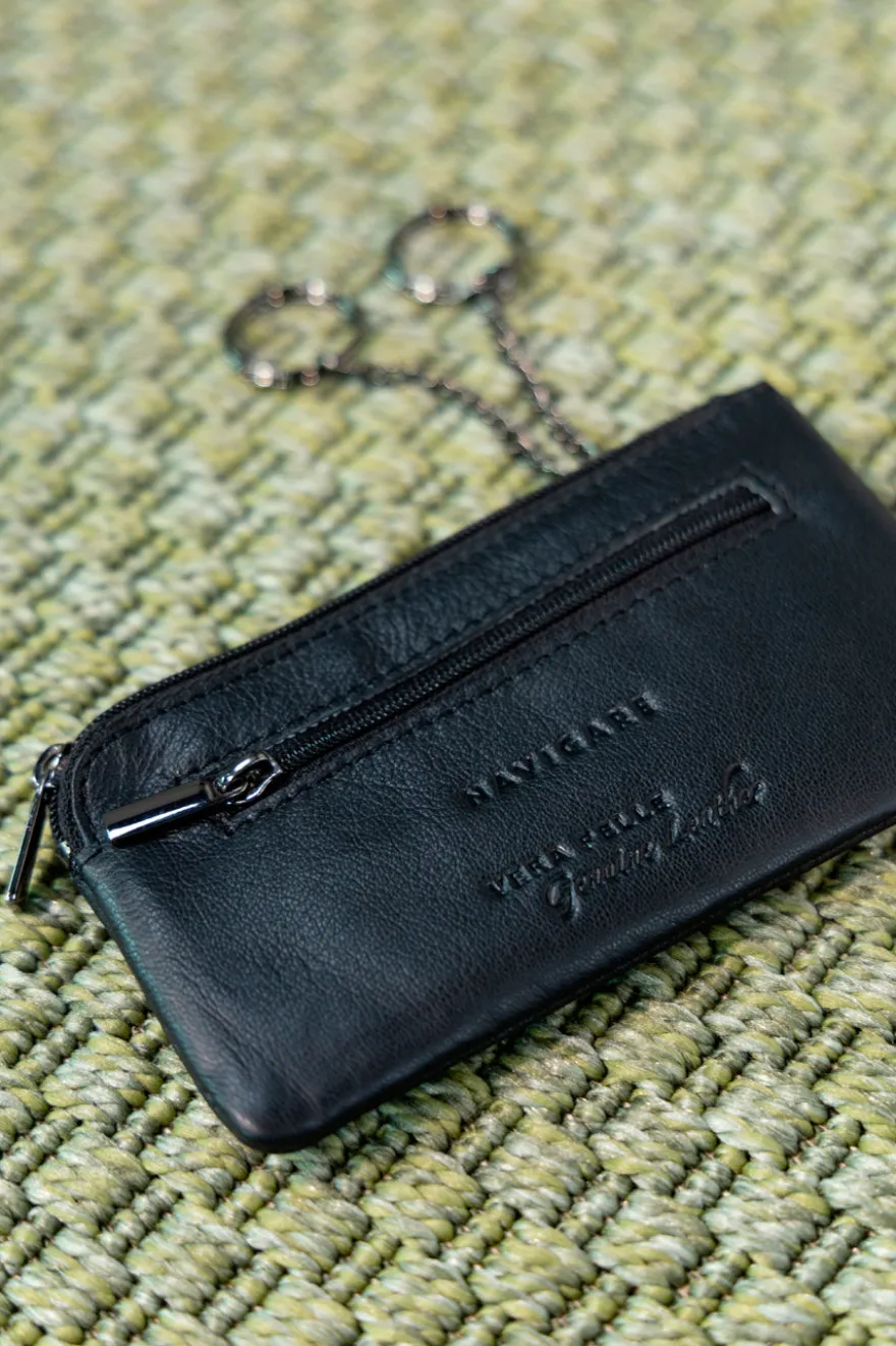 Portamonete nero in vera pelle con doppia zip Navigare PF881-16