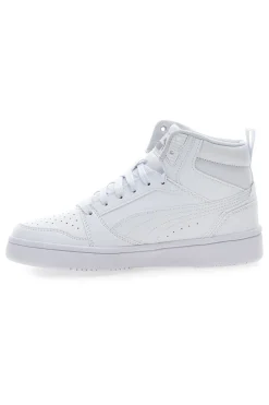 Puma – Rebound V6 Mid Jr – Halbhohe Sneakers mit perforiertem Obermaterial in Weiß