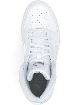 Puma – Rebound V6 Mid Jr – Halbhohe Sneakers mit perforiertem Obermaterial in Weiß