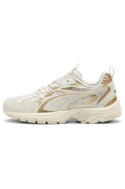 Puma Milenio Tech Wmns DaylNight Cremefarbene Sneakers mit goldenen Details
