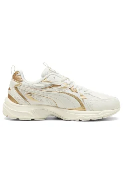 Puma Milenio Tech Wmns DaylNight Cremefarbene Sneakers mit goldenen Details