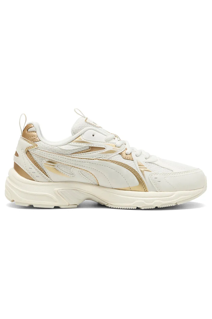 Puma Milenio Tech Wmns DaylNight Cremefarbene Sneakers mit goldenen Details