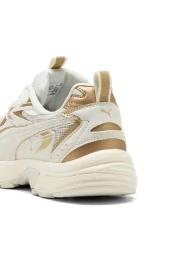 Puma Milenio Tech Wmns DaylNight Cremefarbene Sneakers mit goldenen Details