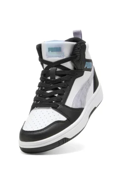 Puma Rebound V6 Mid Space Belle Jr – Schwarze und weiße High-Top-Sneaker mit schillernden Details