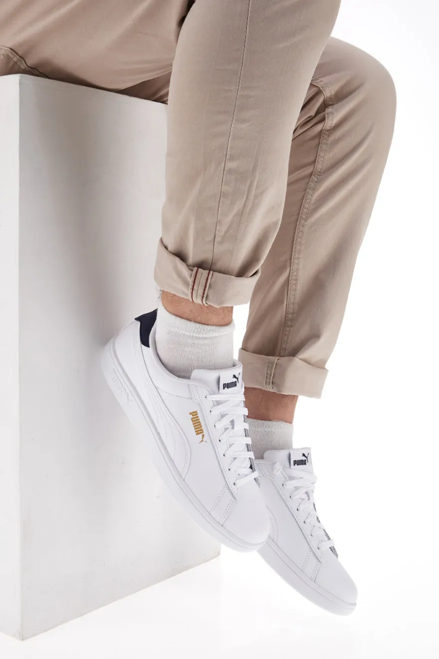 Puma Smash 3.0 L Weiße Turnschuhe mit Schnürsenkeln