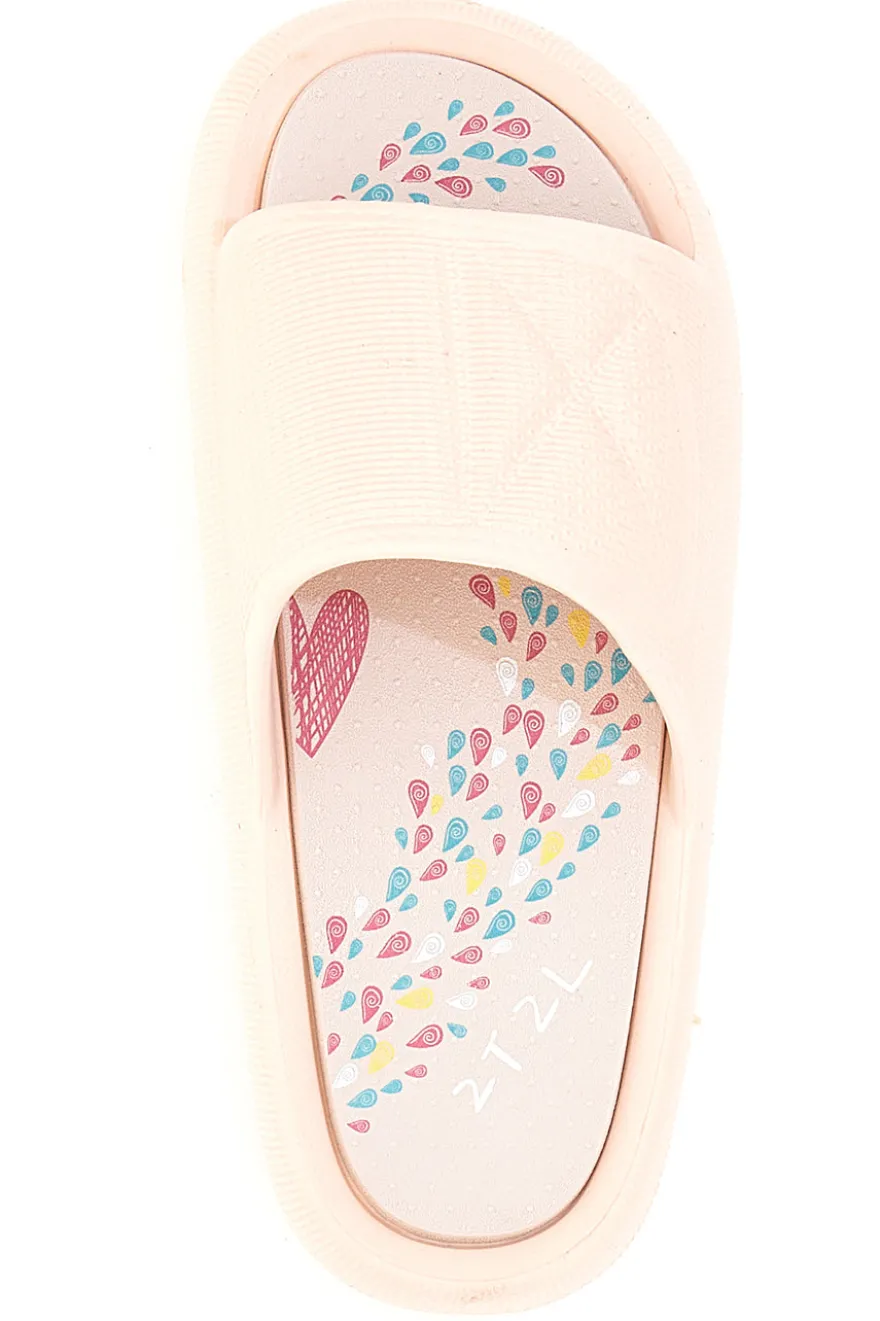 Rosa Gummi-Slipper mit breitem, verziertem Fußbett 2T2L 1055
