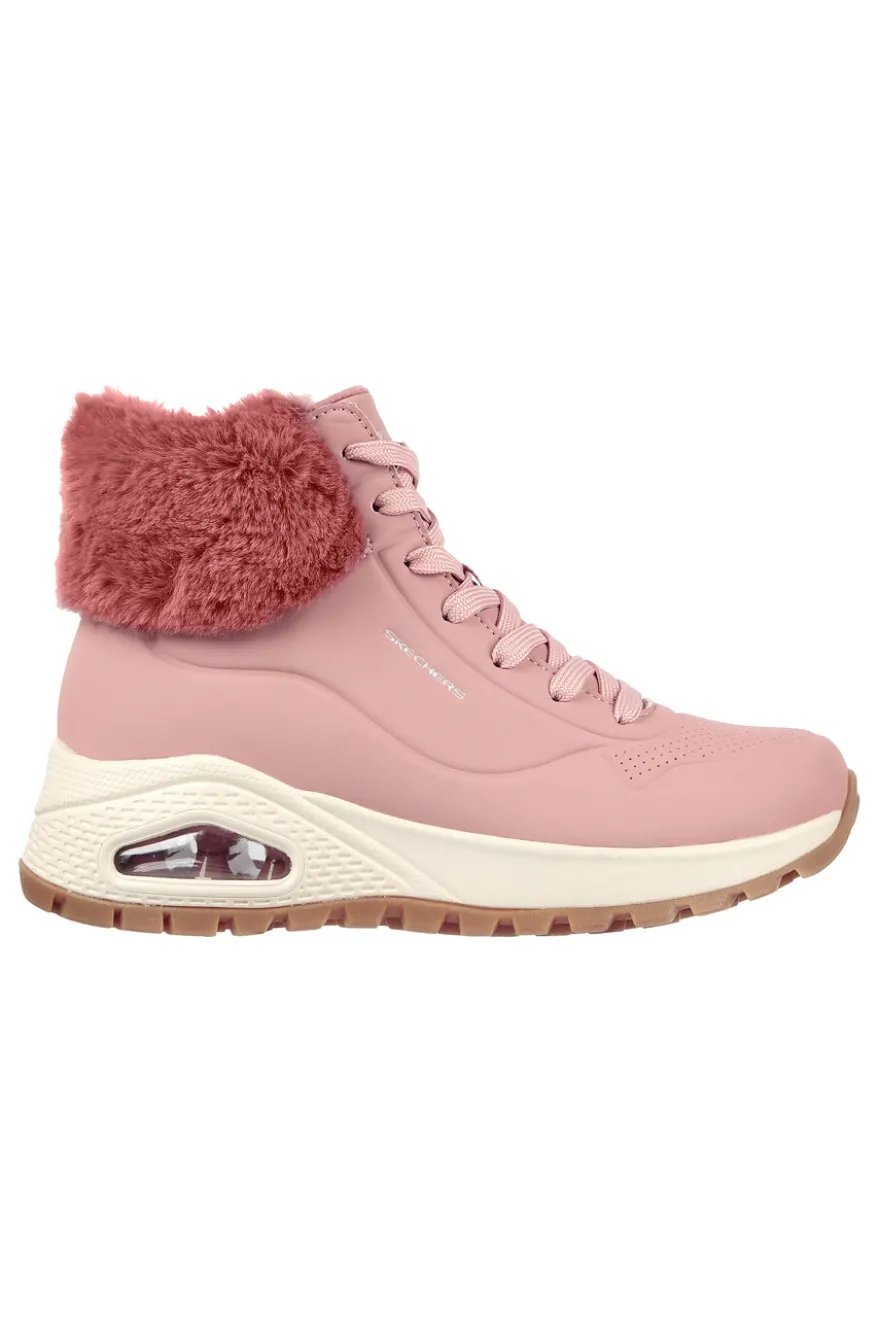 Rosa Sportstiefel mit Fell am Knöchel SKECHERS Uno Rugged - Fall Air