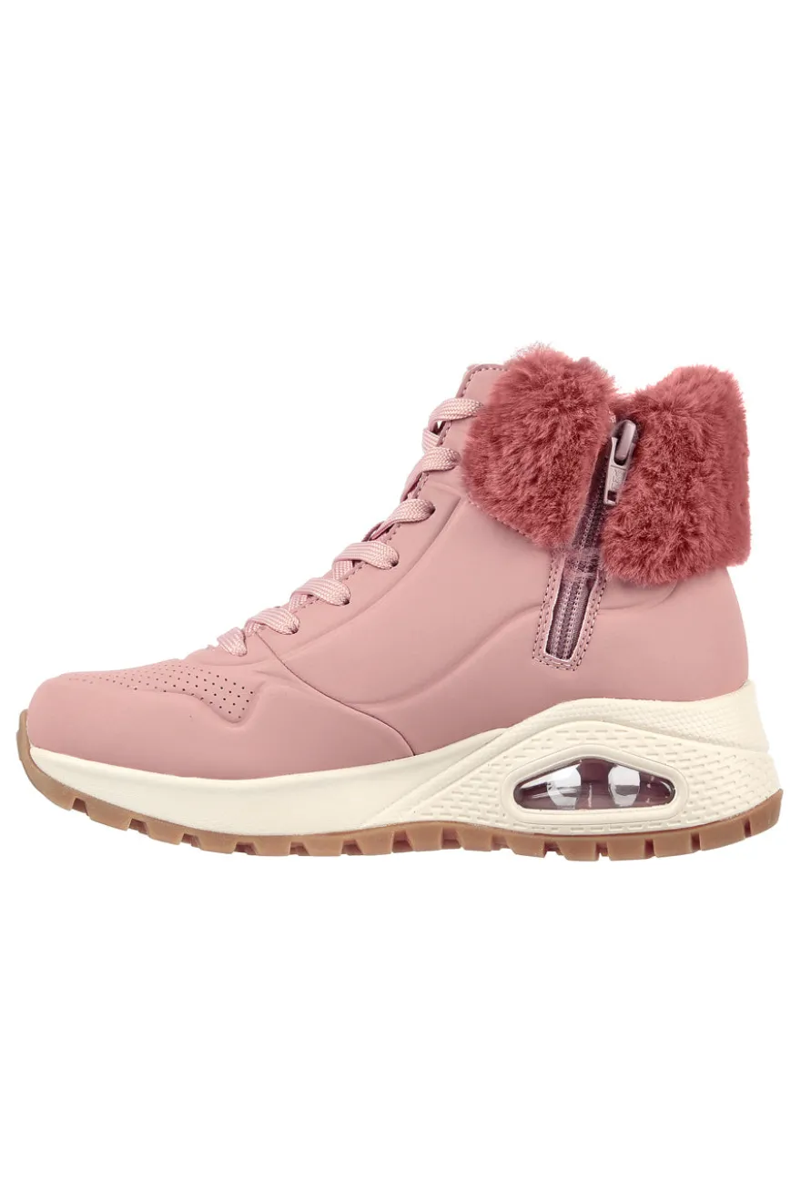 Rosa Sportstiefel mit Fell am Knöchel SKECHERS Uno Rugged - Fall Air