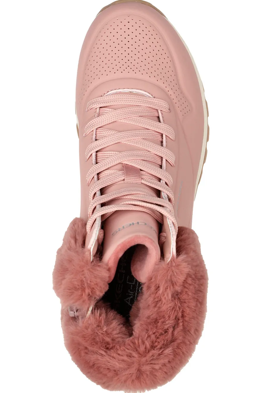 Rosa Sportstiefel mit Fell am Knöchel SKECHERS Uno Rugged - Fall Air