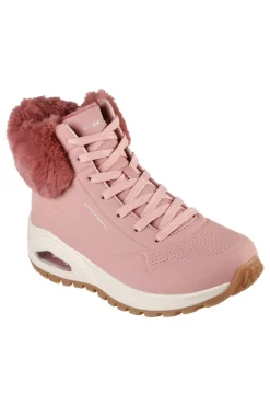 Rosa Sportstiefel mit Fell am Knöchel SKECHERS Uno Rugged - Fall Air