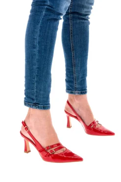Rote spitze Slingback-Pumps mit Lackeffekt PITTARELLO GLAM 3591