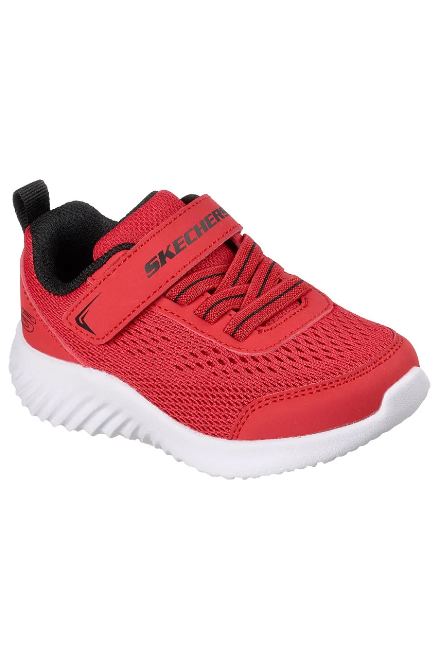 Rote Turnschuhe mit Riemen und elastischen Schnürsenkeln Skechers Bounder quantarun