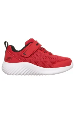 Rote Turnschuhe mit Riemen und elastischen Schnürsenkeln Skechers Bounder quantarun