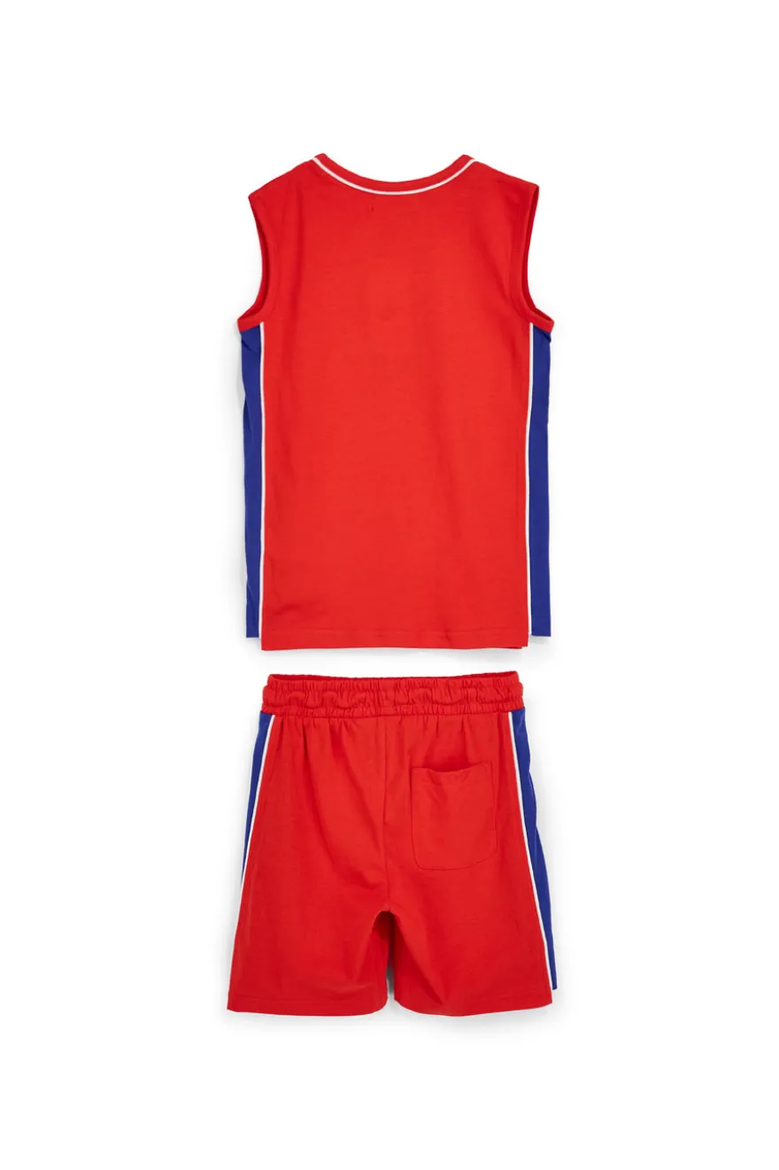 Rotes Outfit mit Tank Top und Shorts Pitt Kinder PT-B-SE-9022