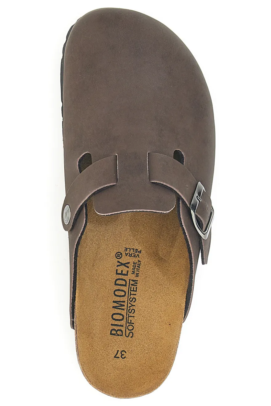 Sabot marroni con fibbia e sottopiede in pelle Biomodex 32850