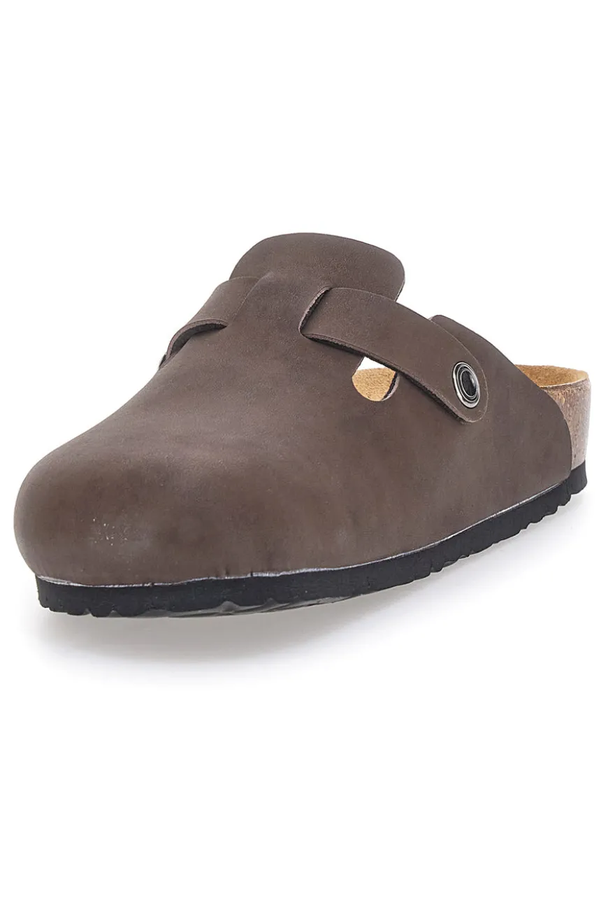 Sabot marroni con fibbia e sottopiede in pelle Biomodex 32850