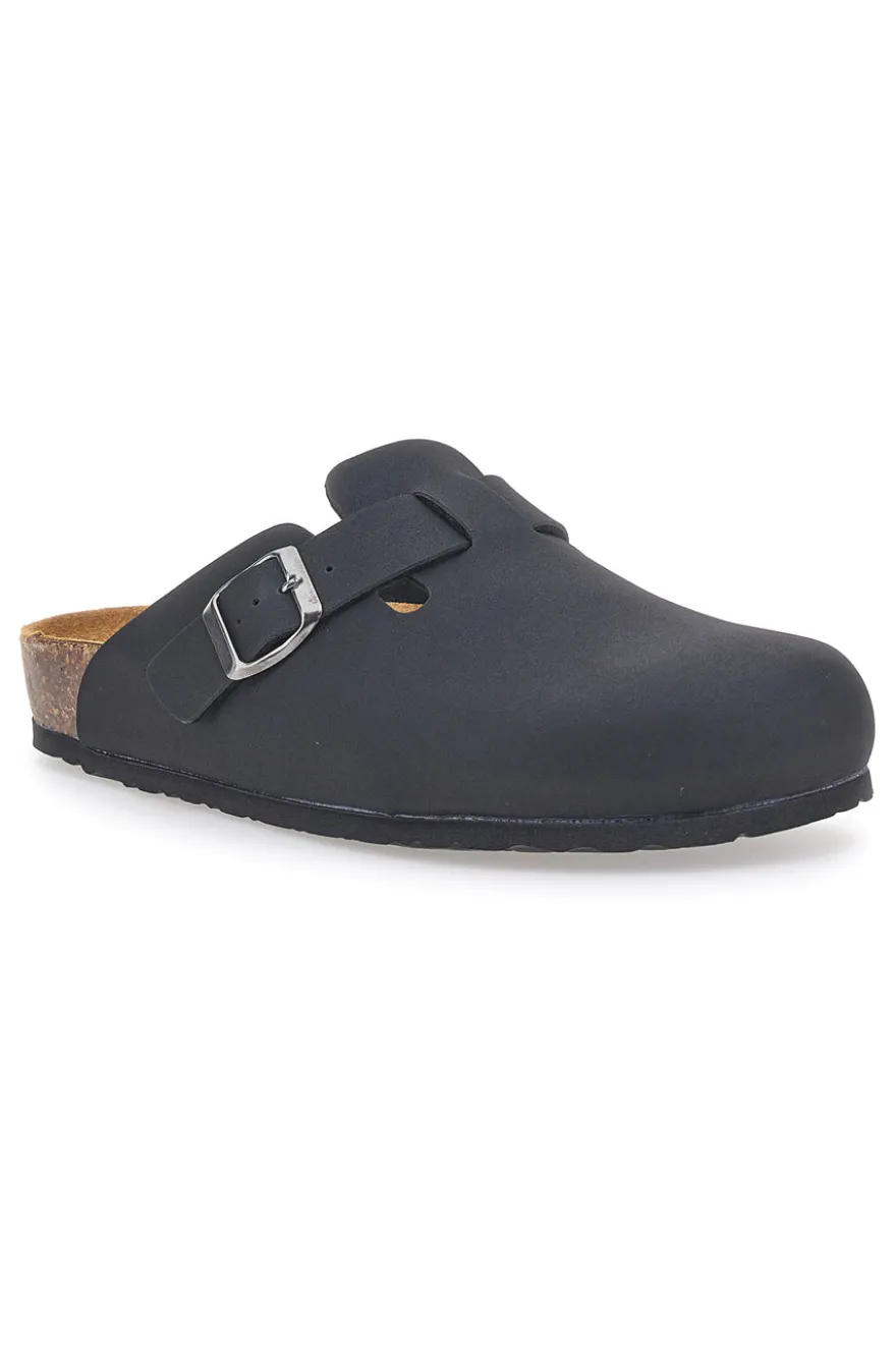 Sabot neri con fibbia e sottopiede in pelle Biomodex 32950
