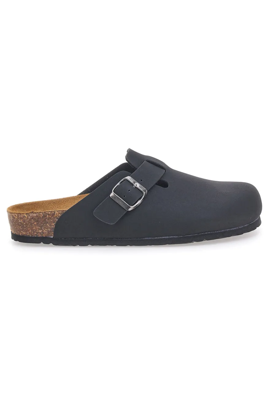 Sabot neri con fibbia e sottopiede in pelle Biomodex 32950