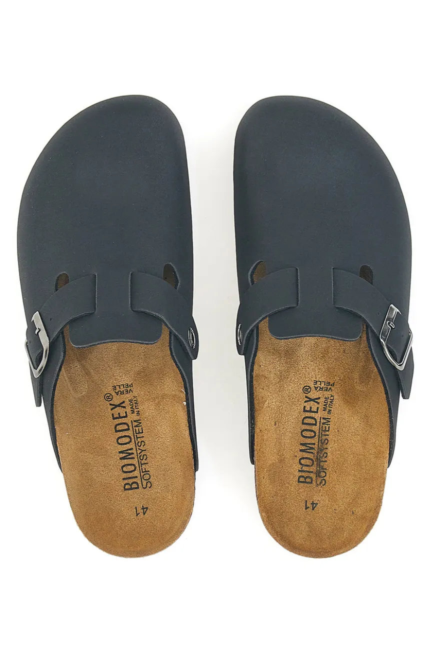 Sabot neri con fibbia e sottopiede in pelle Biomodex 32950