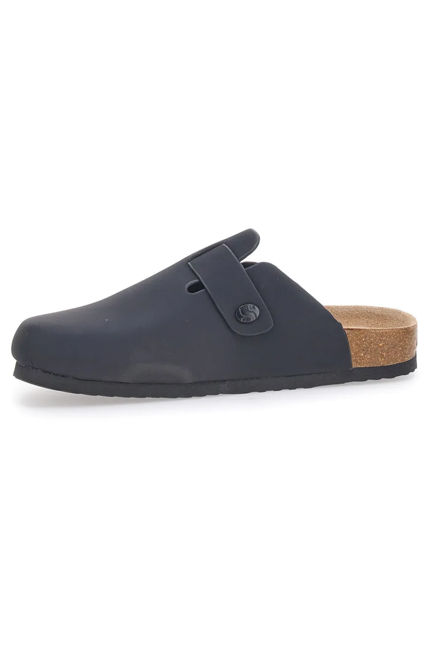 Sabot Nero con Fibbia e Plantare Preformato in Pelle SUPERGA S11U700