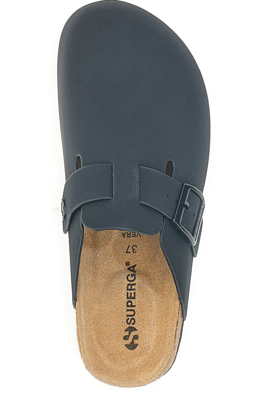 Sabot Nero con Fibbia e Plantare Preformato in Pelle SUPERGA S11U700