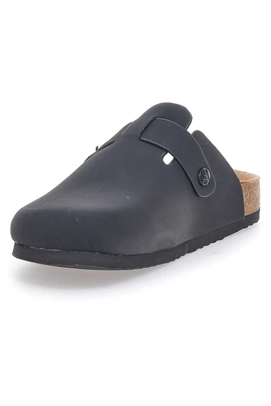 Sabot Nero con Fibbia e Plantare Preformato in Pelle SUPERGA S11U700