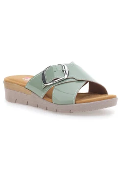 Salbeigrüne Slipper mit Schnalle und Komfortsohle COMFORTABLE LINE 8018