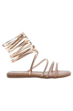 Sandalen in Roségold mit Riemchen und Schnürsenkeln mit Strasssteinen Me & Me 1772