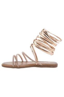 Sandalen in Roségold mit Riemchen und Schnürsenkeln mit Strasssteinen Me & Me 1772