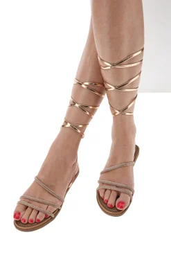 Sandalen in Roségold mit Riemchen und Schnürsenkeln mit Strasssteinen Me & Me 1772