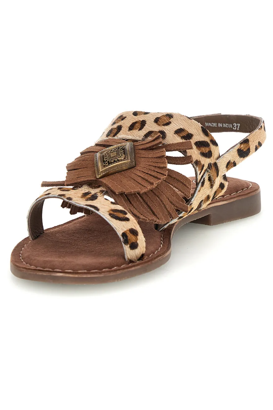 Sandali animalier in vera pelle con frange Pittarello look IF10277