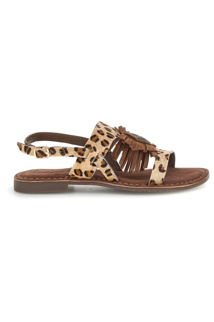 Sandali animalier in vera pelle con frange Pittarello look IF10277