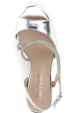 Sandali argento con cinturino con dettaglio brillante e tacco largo First lady P705