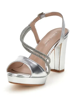 Sandali argento con cinturino con dettaglio brillante e tacco largo First lady P705