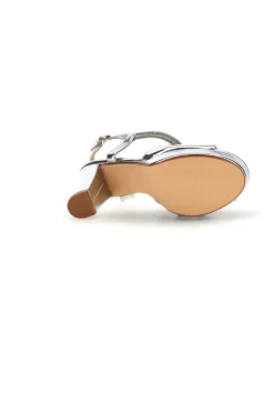 Sandali argento con cinturino con dettaglio brillante e tacco largo First lady P705